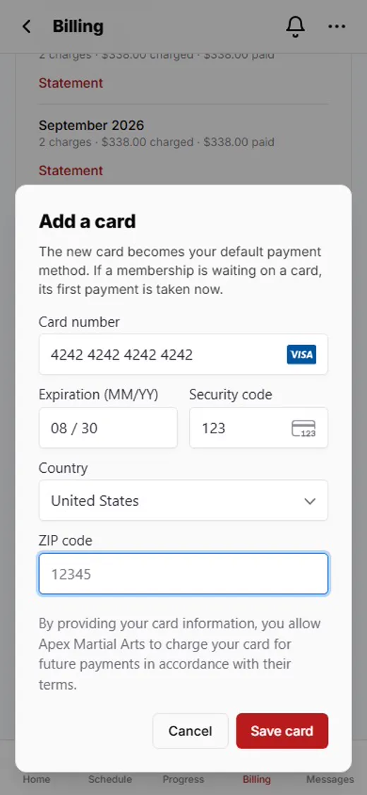 Step 5: Expiry date and security code