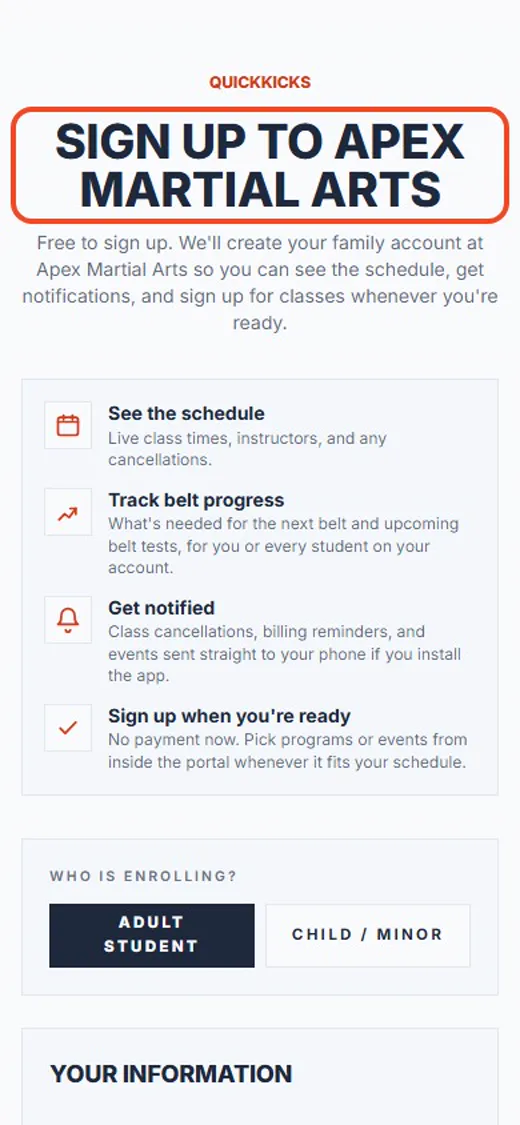 Step 1: Open your school’s sign-up link