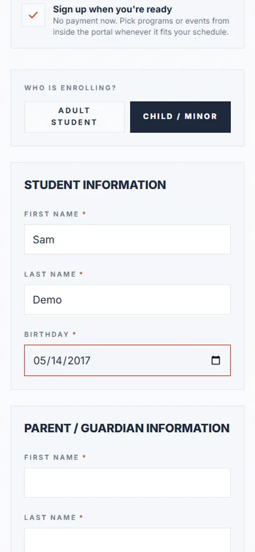Step 3: Your child’s name and birthday