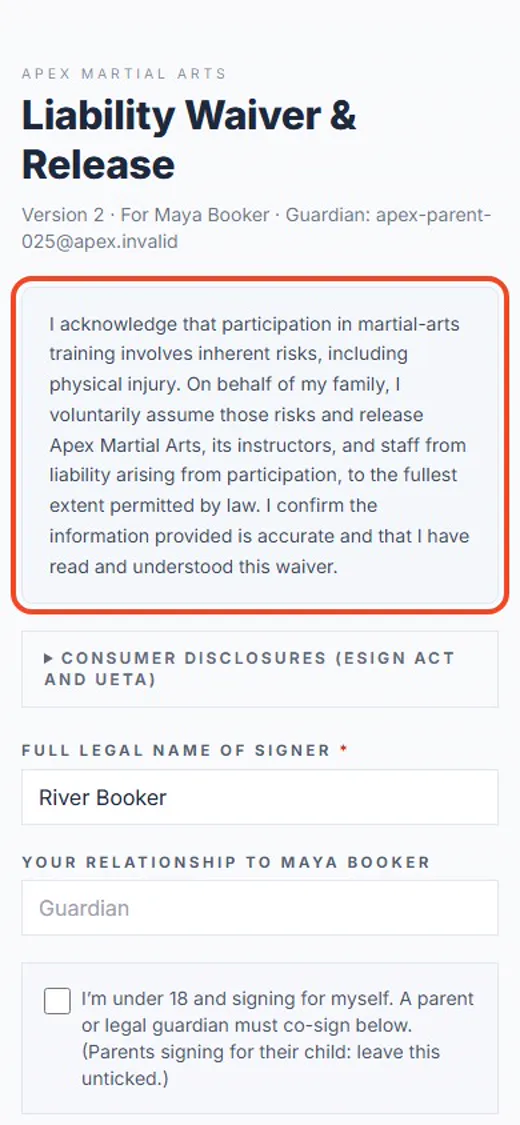 Step 2: Read the waiver