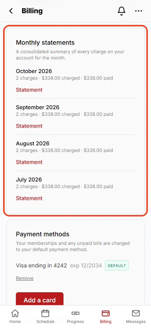 Step 6: A statement for each month